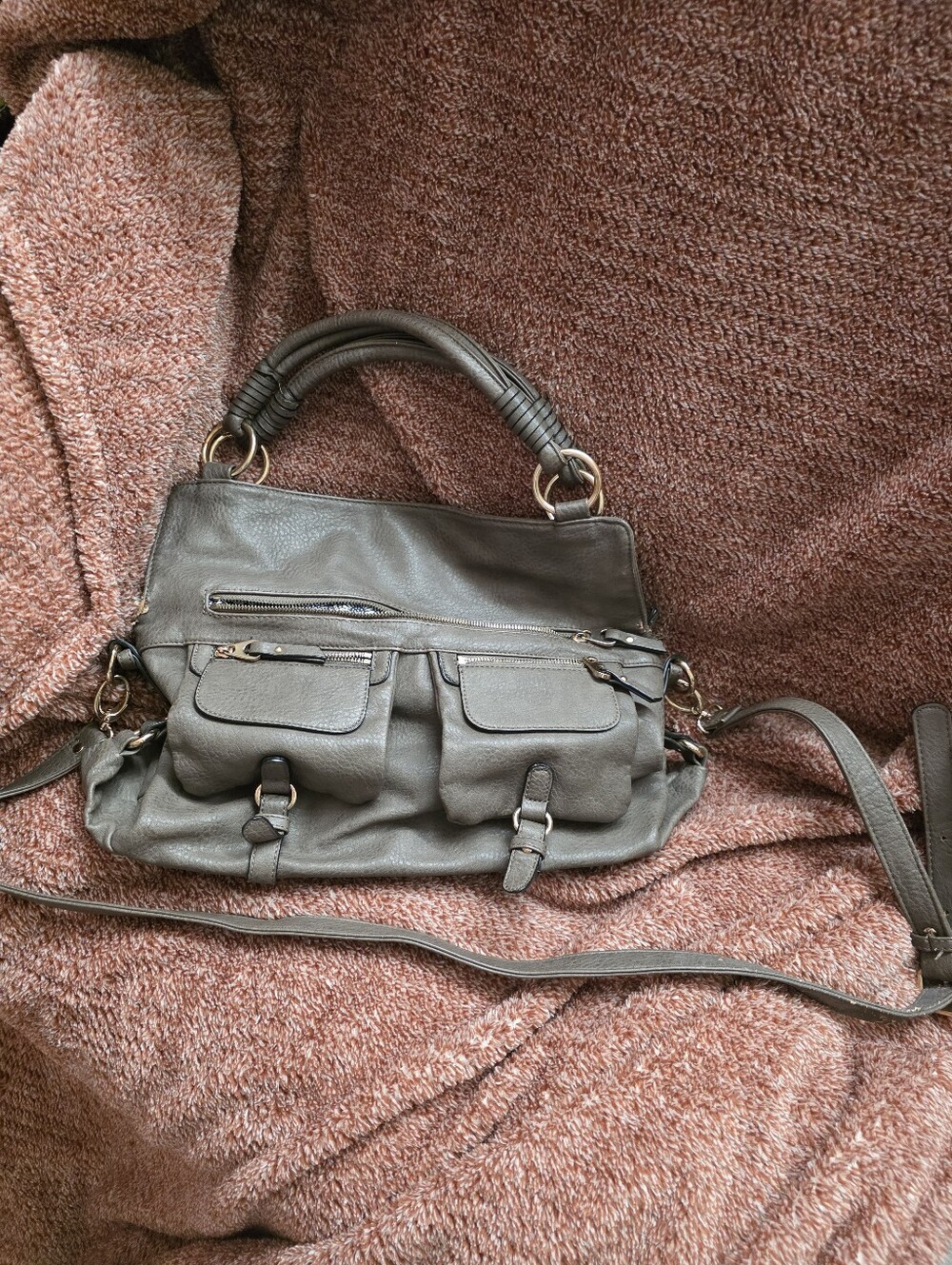 Everyday Taupe Faux Leather Shoulder Bag - Compact Pocket Design